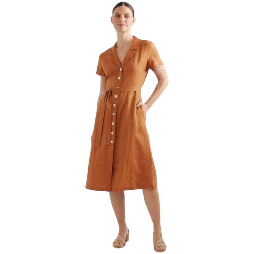 Quince 100% European Linen Button Front Midi Dress, M, Terracotta. Pre-owned
